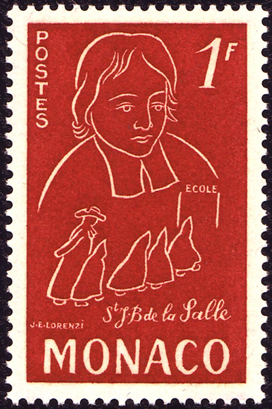 Saint Jean-Baptiste de La Salle, fondateur des  Frres des coles  chrtiennes  spcialement pour les enfants pauvres.Canonis par Lon XIII, il fut proclam patron des ducateurs de la jeunesse par Pie XII en 1950.