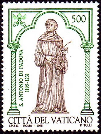 Saint Antoine reprsent avec les lys de la puretet le livre de sa science des choses de Dieu.