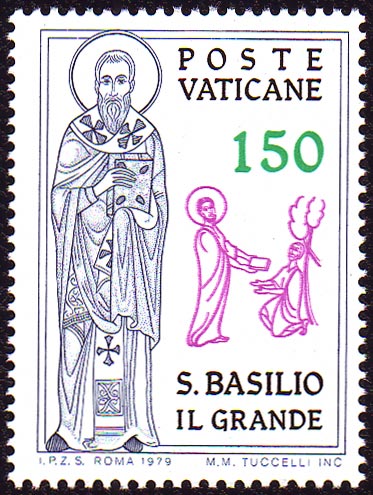 Timbre-poste mis par la Cit du Vatican en 1979pour le 16e centenaire de la mort de saint Basile.