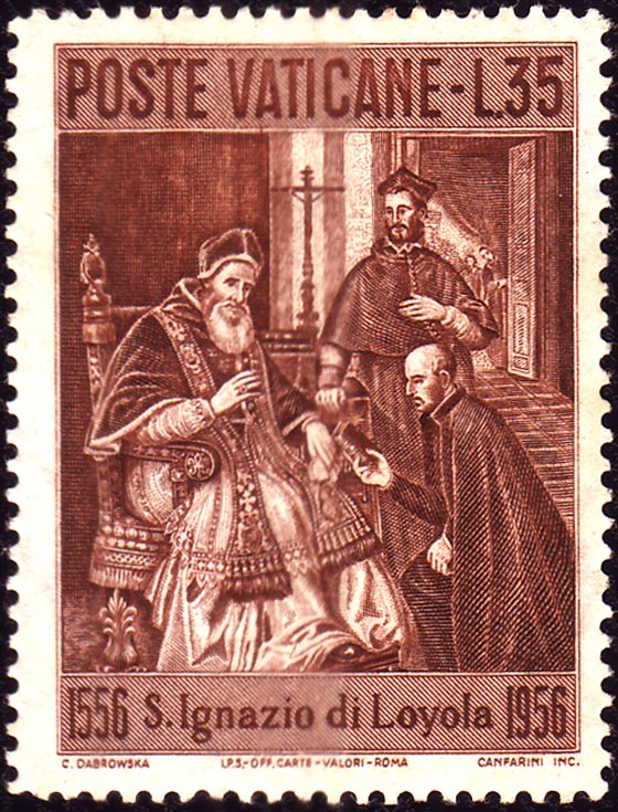 Le Pape Paul III approuvant la fondation de la  Compagnie de Jsus  par saint Ignace de Loyola. 