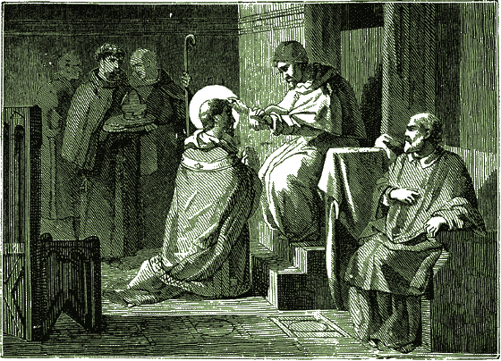 Saint Willibrord aux pieds du Pape saint Sergius Ier qui lui donne la conscration piscopale pour l