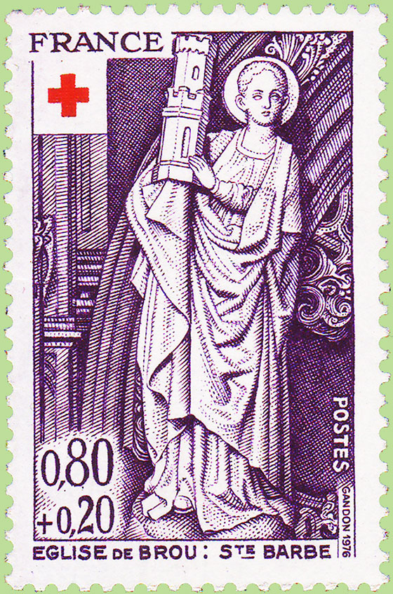 Sainte Barbe, sculpture du tombeau de Marguerite Bourbon dAutriche Monastre royal de Brou (Bourg-en-Bresse) difi par elle (XVIe sicle).  Monument prfr des Franais.