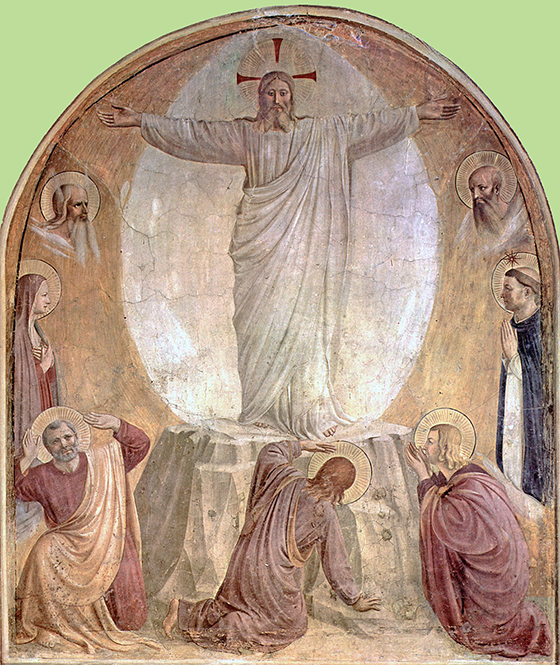 Notre Seigneur Jsus-Christ manifeste une petite partie de Sa divinit   trois Aptres privilgis : les Saints Pierre, Jacques et Jean.  Avec la manifestation de Mose et d