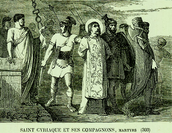 Saint Cyriaque, conduit pour tre dcapit, rendant grces  Dieu. 