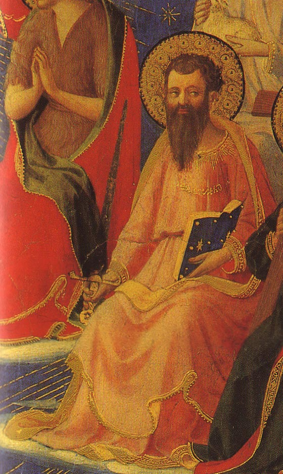 Saint Paul dans la gloire des lus au Jugement dernier. Avec ses attributs : livre de ses ptres et glaive de son martyre.