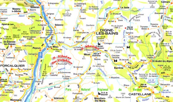 La rgion de Moriez avec la localisation de quelques-uns de nos Saints Bas-alpins.